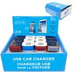 Dual USB Car charger; 2.1A+1A; 4 assorted; display of 12