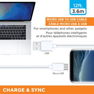 12 ft micro USB charging and data transfer cable