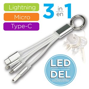 3 IN 1 MICRO / LIGHTNING / TYPE C USB CABLE WITH KEYCHAIN