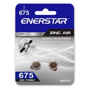Piles Zinc-air pour prothèses auditives; format 675; paquet de 2