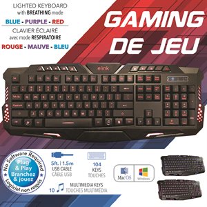 Purple / Blue / Red LED Breathing Backlight Gaming Keyboard