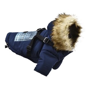 Dog Coat with Faux Fur Hood Medium
