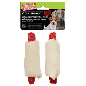 Rawhide treats ; wrapped sausages ; 4" ; 2 pack